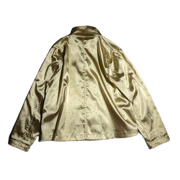 Vtg Y2K Lindi Gold Green Reversible Satin High Collar Big Button Jacket Sz M - Picture 2 of 6